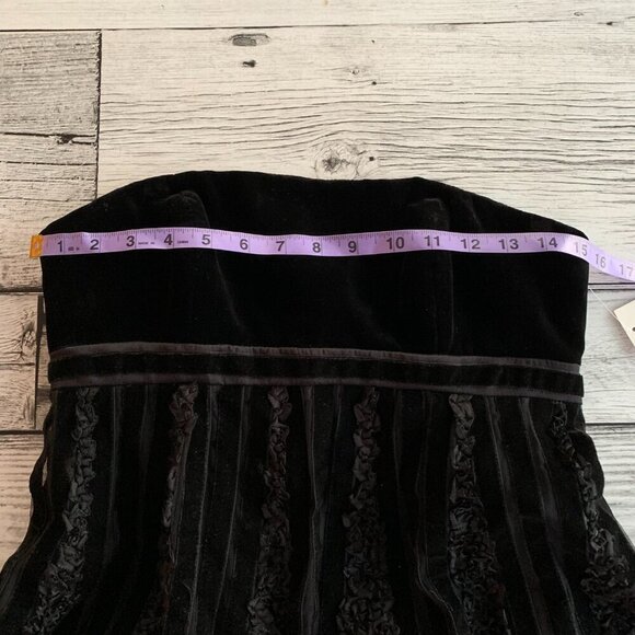 Badgley Mischka Black Velvet Silk Strapless Empire Waist Babydoll Formal Dress - Picture 10 of 16